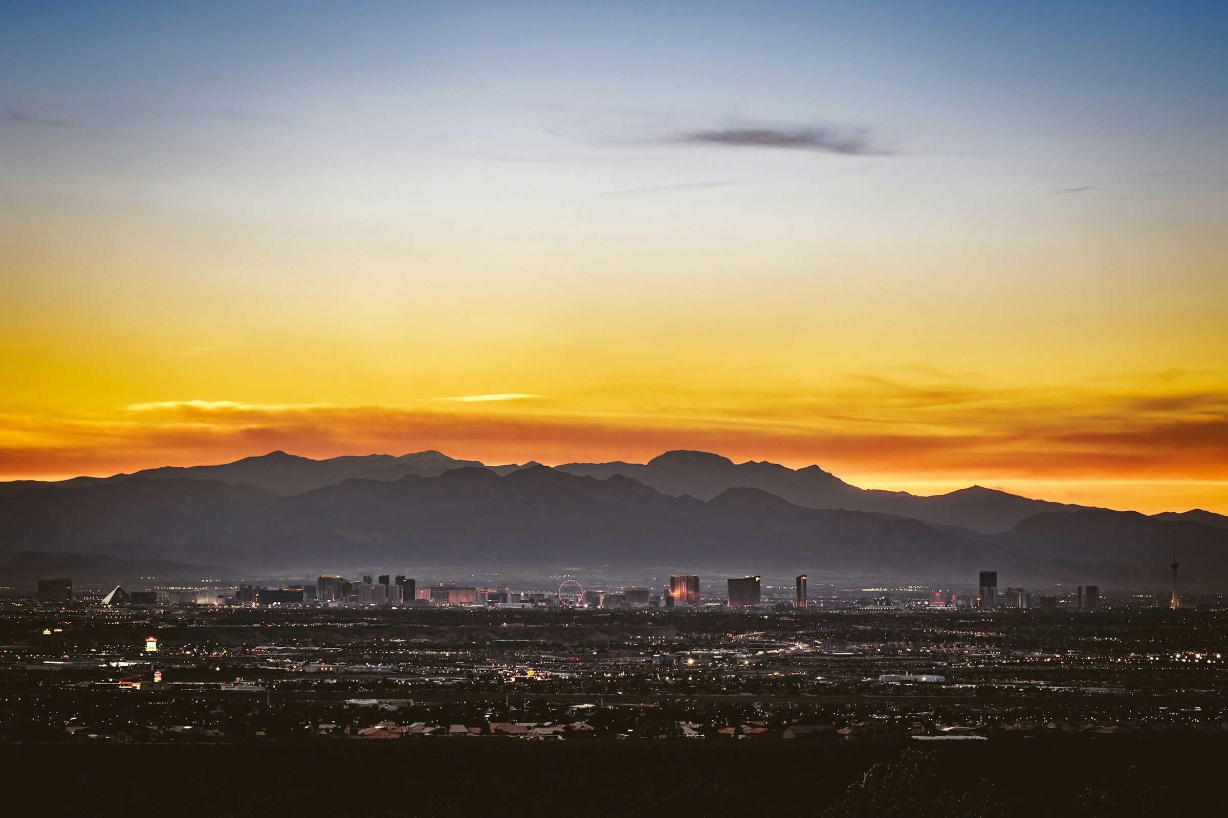 Las Vegas valley and Strip at sunset